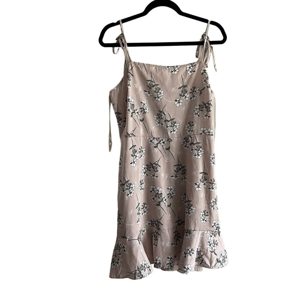 Express Women L Pink Floral Satin Tie Straps Square Neck Ruffle Sundress NWT